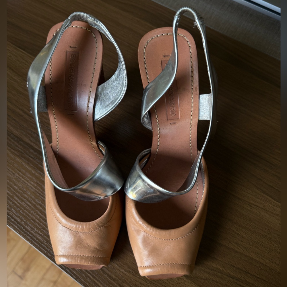 BCBGMaxAzria Tan and Silver Heels